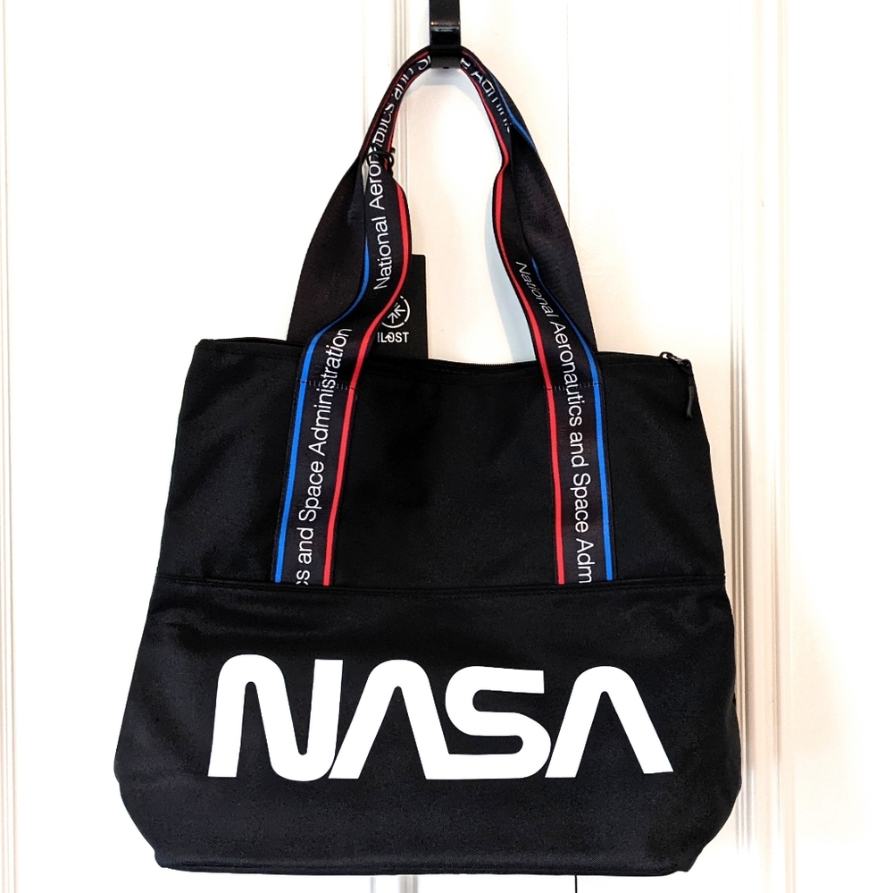 Black NASA zip tote book bag